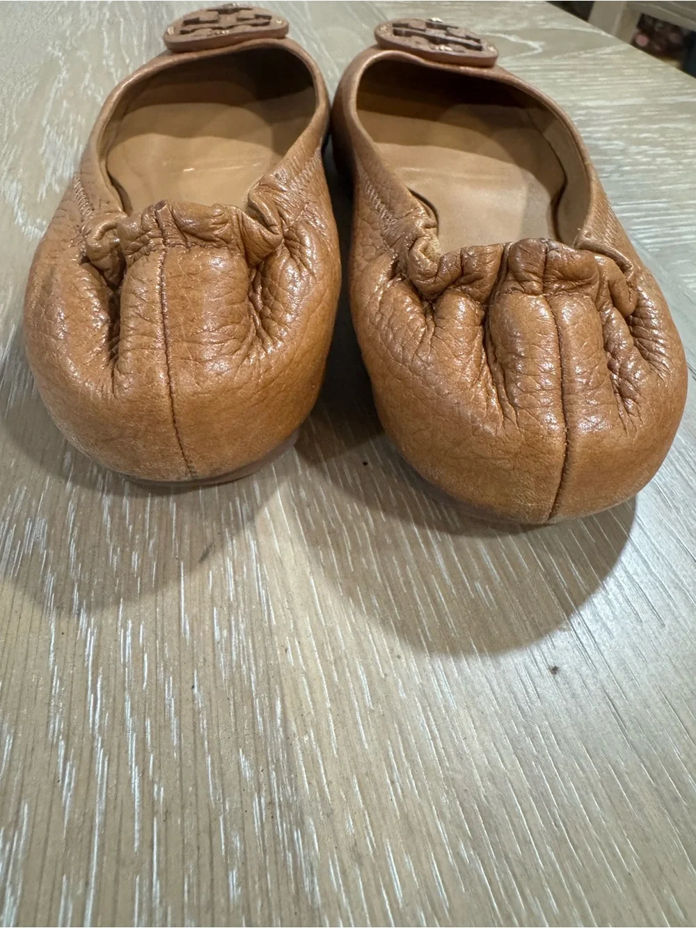 Tory Burch Cognac Leather Logo Ballet Flats size 7 Workwear Vacation Casual